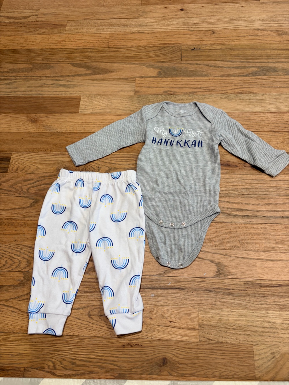 Gender neutral My First Hanukkah matching onesie outfit